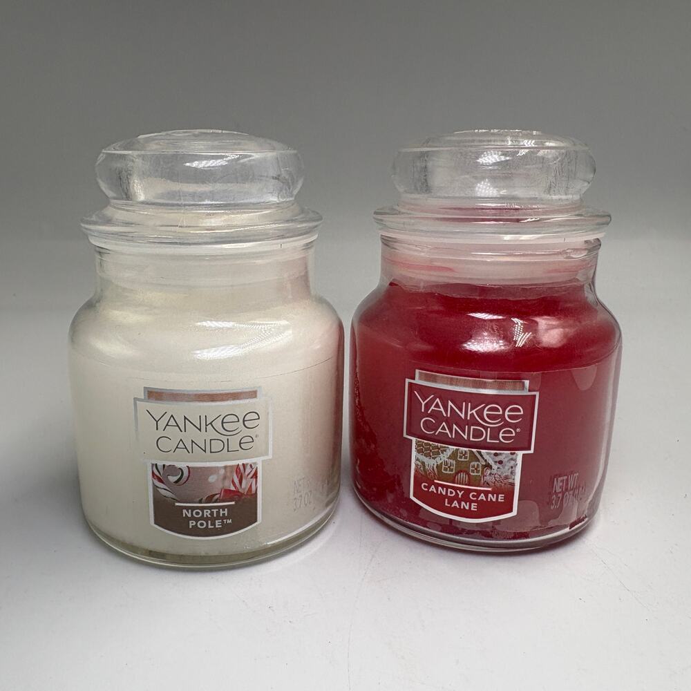 Yankee Candle North Pole Candy Cane Lane 3.7 oz Small Jar Lot 2 Unburned